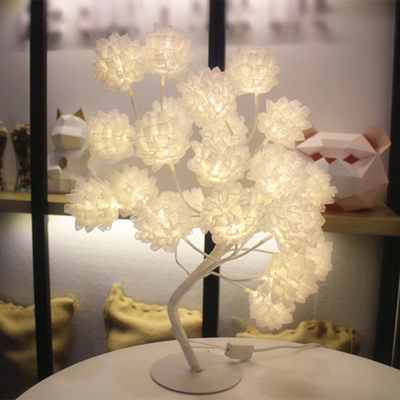 Floral Tree Girls Bedroom USB Nightstand Lamp Tulle Decorative LED Table Lighting Ideas White USB Clearhalo 'Night Lights' 'Wall Lights' Lighting' 2137554