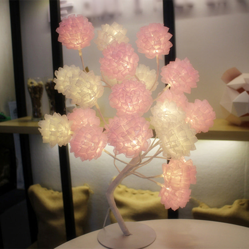 Floral Tree Girls Bedroom USB Nightstand Lamp Tulle Decorative LED Table Lighting Ideas Pink-White USB Clearhalo 'Night Lights' 'Wall Lights' Lighting' 2137557