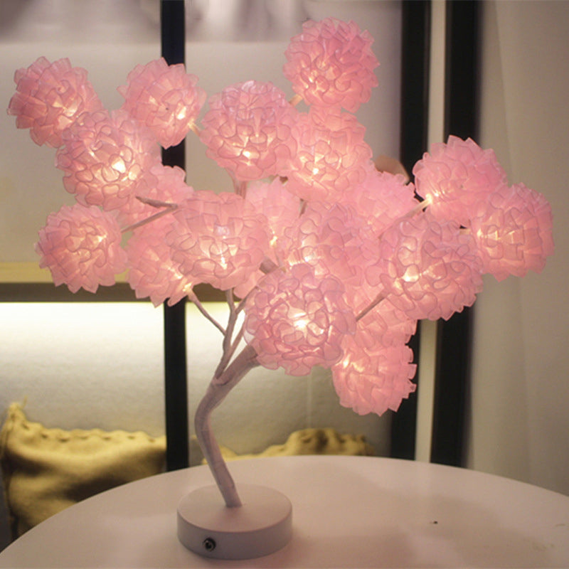 Floral Tree Girls Bedroom USB Nightstand Lamp Tulle Decorative LED Table Lighting Ideas Pink Rechargeable Clearhalo 'Night Lights' 'Wall Lights' Lighting' 2137558