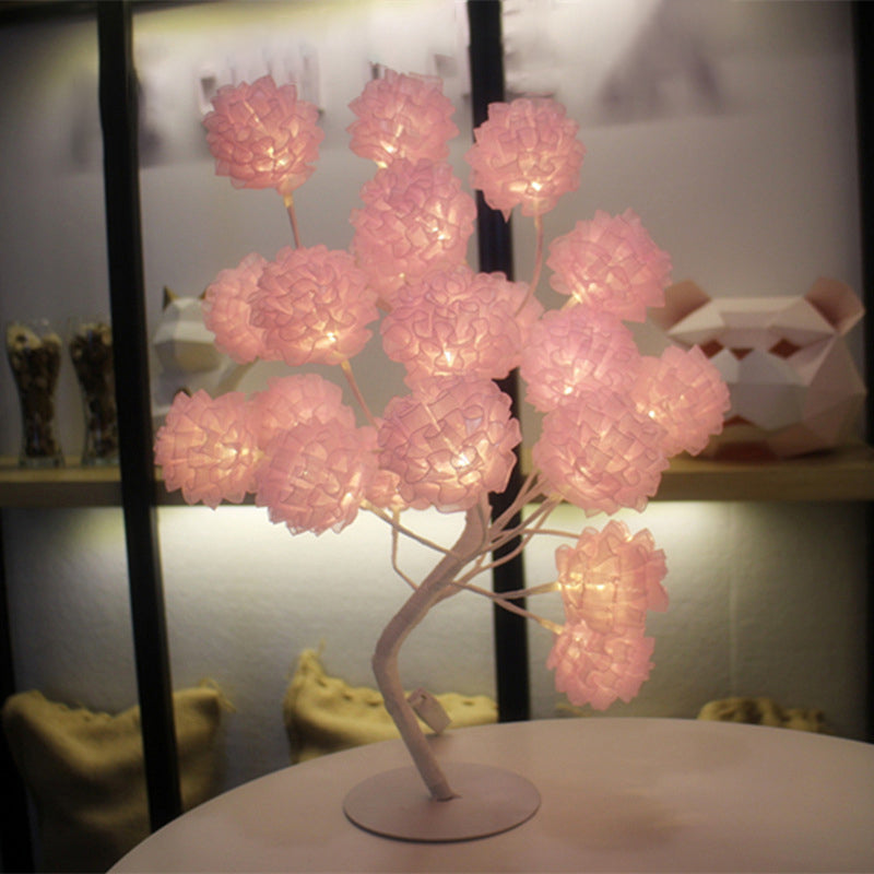 Floral Tree Girls Bedroom USB Nightstand Lamp Tulle Decorative LED Table Lighting Ideas Pink USB Clearhalo 'Night Lights' 'Wall Lights' Lighting' 2137559