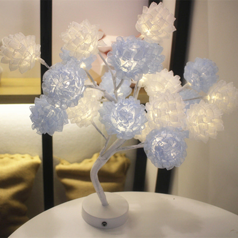 Floral Tree Girls Bedroom USB Nightstand Lamp Tulle Decorative LED Table Lighting Ideas Blue-White Rechargeable Clearhalo 'Night Lights' 'Wall Lights' Lighting' 2137560