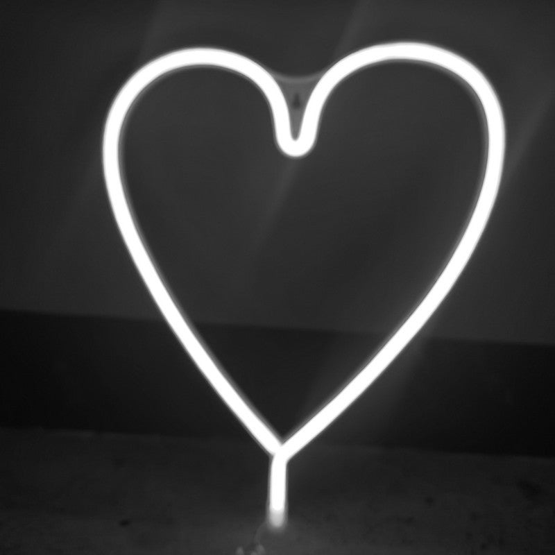 Art Decor Heart Shaped LED Neon Night Light Bedroom Battery Wall Lighting Ideas in White White Battery White Clearhalo 'Night Lights' 'Wall Lights' Lighting' 2137735