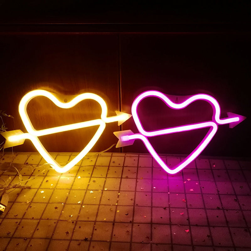 Heart and Arrow LED Neon Night Light Plastic Bedroom Battery Powered Wall Lighting in White Clearhalo 'Night Lights' 'Wall Lights' Lighting' 2137738