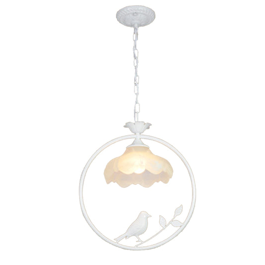 Classic Round Pendant Lighting 1 Light Metal Hanging Light Fixture in Black/White/Pink with Scalloped Shade Clearhalo 'Ceiling Lights' 'Pendant Lights' 'Pendants' Lighting' 213776