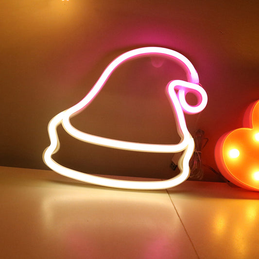 White Christmas Hat Battery Wall Light Decorative Plastic LED Neon Night Lighting Clearhalo 'Night Lights' 'Wall Lights' Lighting' 2137771