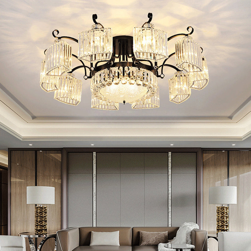 Crystal Prism Semi Flush Light Vintage Black Round Living Room Ceiling Mounted Lamp 14 Black Clearhalo 'Ceiling Lights' 'Close To Ceiling Lights' 'Close to ceiling' 'Flush mount' Lighting' 2137825