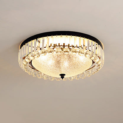 Crystal Prism Semi Flush Light Vintage Black Round Living Room Ceiling Mounted Lamp 4 Black Clearhalo 'Ceiling Lights' 'Close To Ceiling Lights' 'Close to ceiling' 'Flush mount' Lighting' 2137834