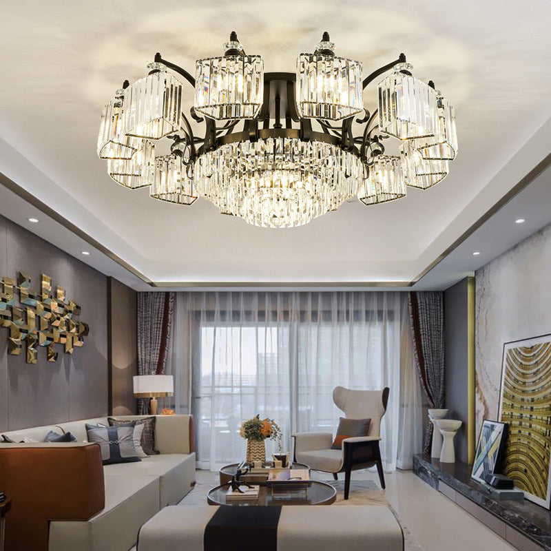 Tiered Living Room Ceiling Light Retro Clear Crystal Black Semi Flush Chandelier Clearhalo 'Ceiling Lights' 'Close To Ceiling Lights' 'Close to ceiling' 'Semi-flushmount' Lighting' 2137837