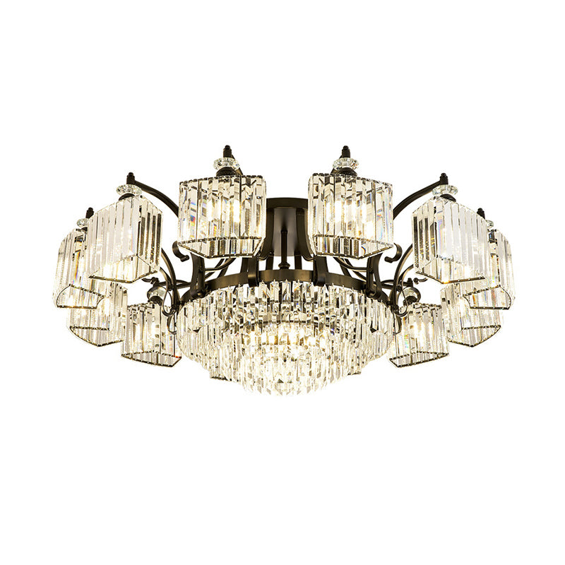 Tiered Living Room Ceiling Light Retro Clear Crystal Black Semi Flush Chandelier Clearhalo 'Ceiling Lights' 'Close To Ceiling Lights' 'Close to ceiling' 'Semi-flushmount' Lighting' 2137838