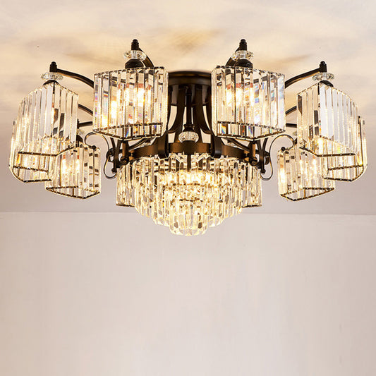 Tiered Living Room Ceiling Light Retro Clear Crystal Black Semi Flush Chandelier 13 Black Clearhalo 'Ceiling Lights' 'Close To Ceiling Lights' 'Close to ceiling' 'Semi-flushmount' Lighting' 2137839