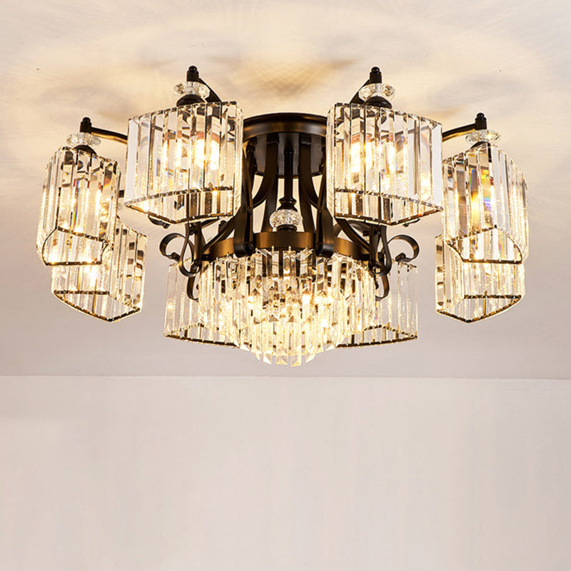 Tiered Living Room Ceiling Light Retro Clear Crystal Black Semi Flush Chandelier Clearhalo 'Ceiling Lights' 'Close To Ceiling Lights' 'Close to ceiling' 'Semi-flushmount' Lighting' 2137842