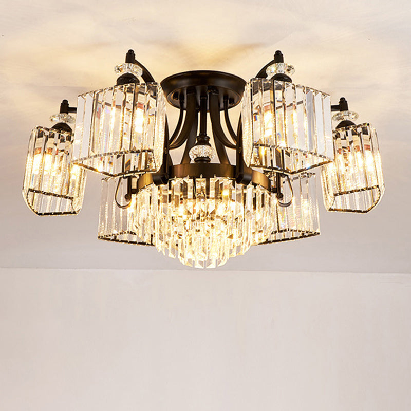 Tiered Living Room Ceiling Light Retro Clear Crystal Black Semi Flush Chandelier Clearhalo 'Ceiling Lights' 'Close To Ceiling Lights' 'Close to ceiling' 'Semi-flushmount' Lighting' 2137844