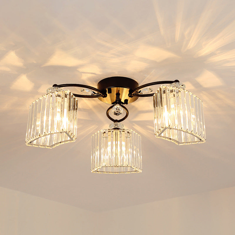 Modern Branch Flush Mount Light Clear Prismatic Crystal Semi Mount Lighting in Black 3 Black Clearhalo 'Ceiling Lights' 'Close To Ceiling Lights' 'Close to ceiling' 'Flush mount' Lighting' 2137855