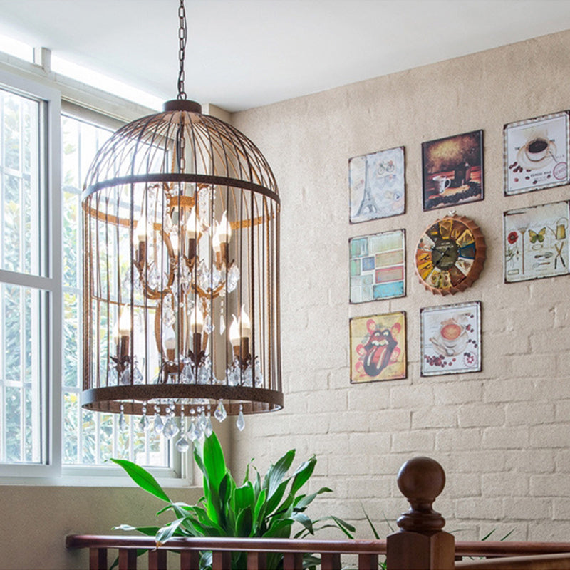 Birdcage Restaurant Ceiling Chandelier Farmhouse Crystal Suspension Pendant Light 12 Rust Clearhalo 'Ceiling Lights' 'Chandeliers' Lighting' options 2137858_2d27c63b-6c2d-474d-ae80-f8af997f0b40