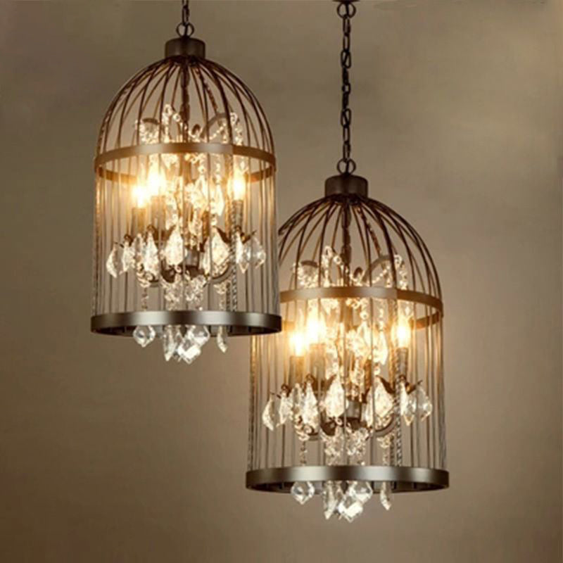 Birdcage Restaurant Ceiling Chandelier Farmhouse Crystal Suspension Pendant Light 4 Rust Clearhalo 'Ceiling Lights' 'Chandeliers' Lighting' options 2137861_6de393b9-08f4-4ba0-ad39-4aaad75be83a