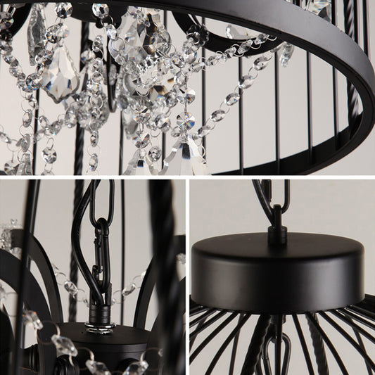 Farm Style Birdcage Chandelier Lamp Metal Pendant Light with Clear Crystal Drapes Clearhalo 'Ceiling Lights' 'Chandeliers' Lighting' options 2137866