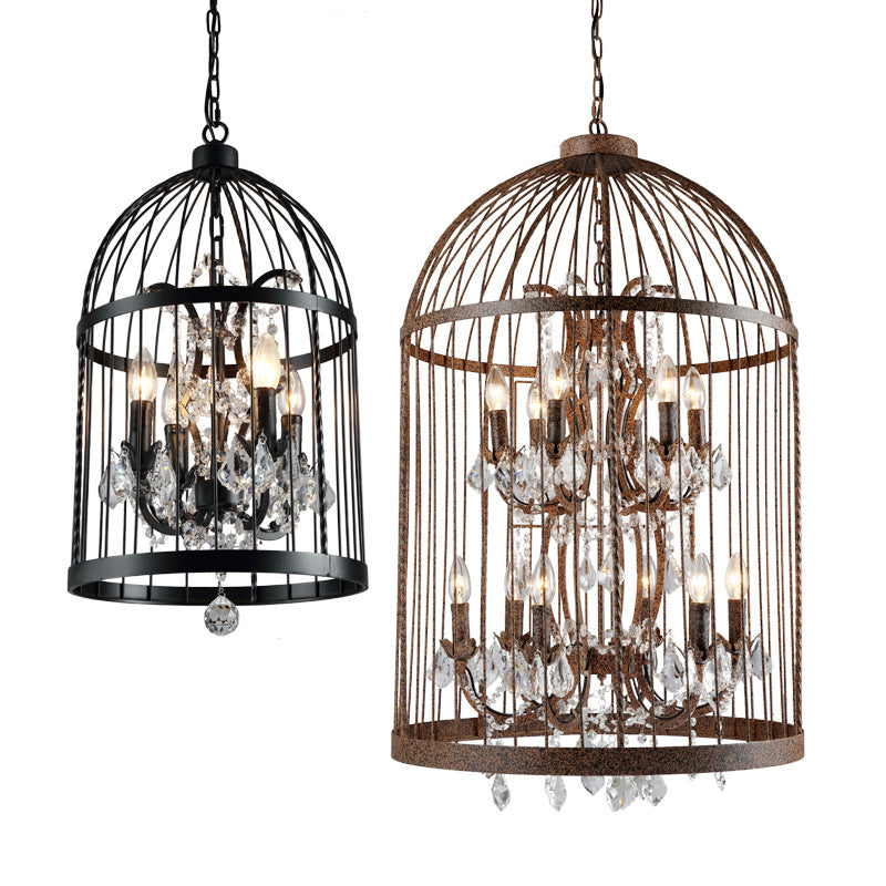 Farm Style Birdcage Chandelier Lamp Metal Pendant Light with Clear Crystal Drapes Clearhalo 'Ceiling Lights' 'Chandeliers' Lighting' options 2137867