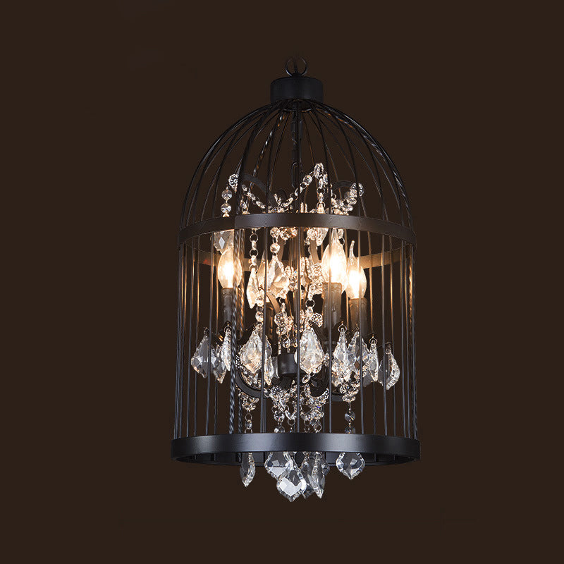 Farm Style Birdcage Chandelier Lamp Metal Pendant Light with Clear Crystal Drapes 4 Black Clearhalo 'Ceiling Lights' 'Chandeliers' Lighting' options 2137868_3f442ddc-0c98-45ab-9311-87f896c9b65c