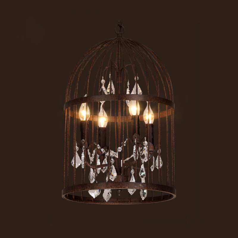 Farm Style Birdcage Chandelier Lamp Metal Pendant Light with Clear Crystal Drapes Clearhalo 'Ceiling Lights' 'Chandeliers' Lighting' options 2137869