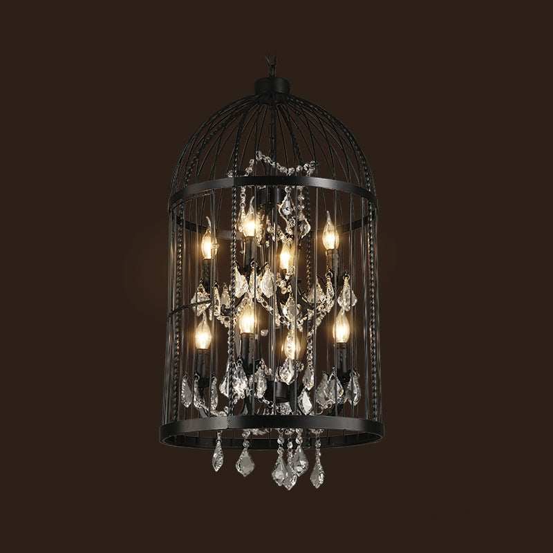 Farm Style Birdcage Chandelier Lamp Metal Pendant Light with Clear Crystal Drapes Clearhalo 'Ceiling Lights' 'Chandeliers' Lighting' options 2137870