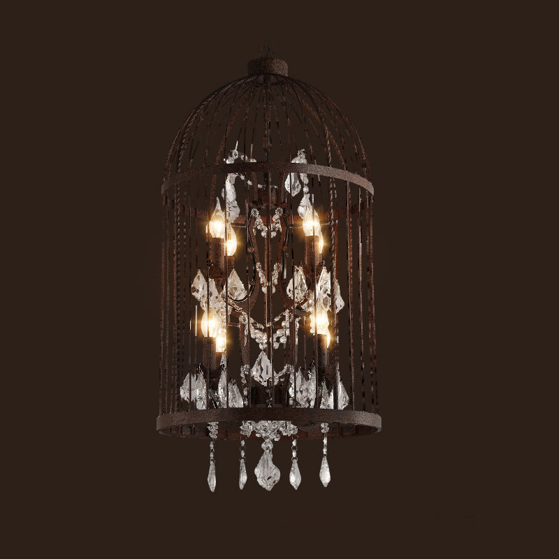 Farm Style Birdcage Chandelier Lamp Metal Pendant Light with Clear Crystal Drapes 8 Rust Clearhalo 'Ceiling Lights' 'Chandeliers' Lighting' options 2137871_c30023a6-550e-4676-a946-3fb1cae537db
