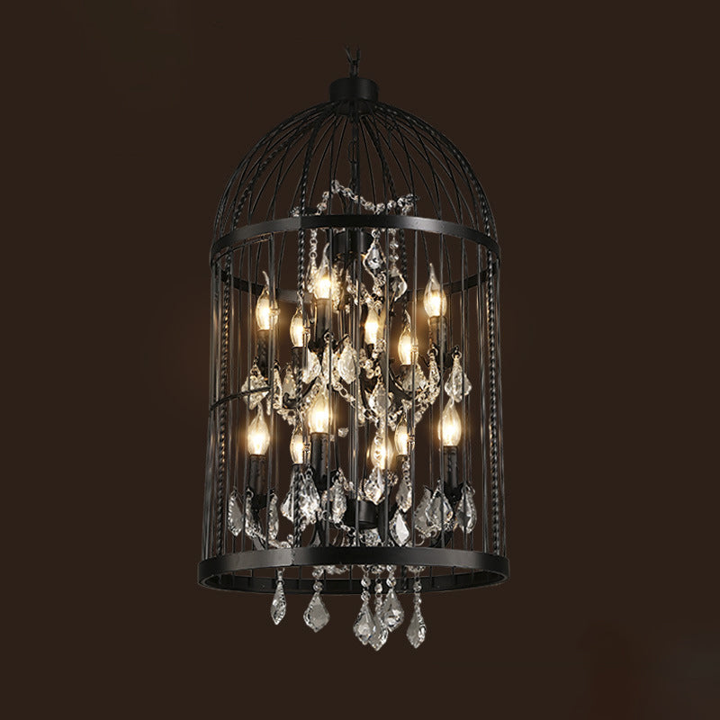 Farm Style Birdcage Chandelier Lamp Metal Pendant Light with Clear Crystal Drapes 12 Black Clearhalo 'Ceiling Lights' 'Chandeliers' Lighting' options 2137872_52082923-c7cf-4ce8-8fe5-27452d8263fd