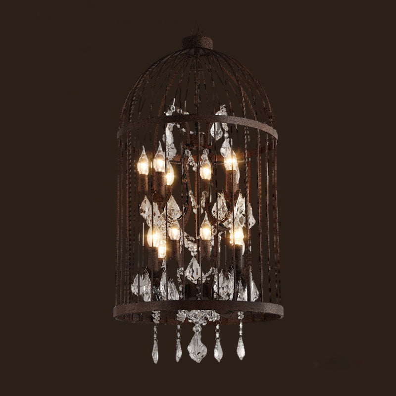 Farm Style Birdcage Chandelier Lamp Metal Pendant Light with Clear Crystal Drapes 12 Rust Clearhalo 'Ceiling Lights' 'Chandeliers' Lighting' options 2137873_b25c5498-f02d-4db2-9c5a-3207b657f752