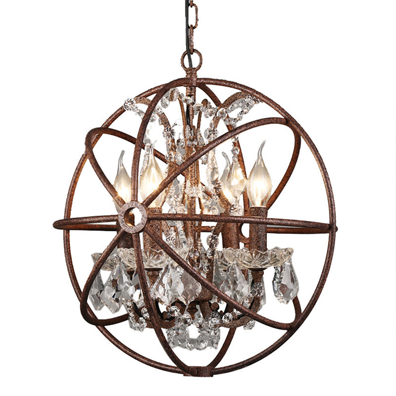 Wrought Iron Spherical Chandelier Pendant Rustic 4-Light Restaurant Hanging Light with Crystal Deco Clearhalo 'Ceiling Lights' 'Chandeliers' Lighting' options 2137878