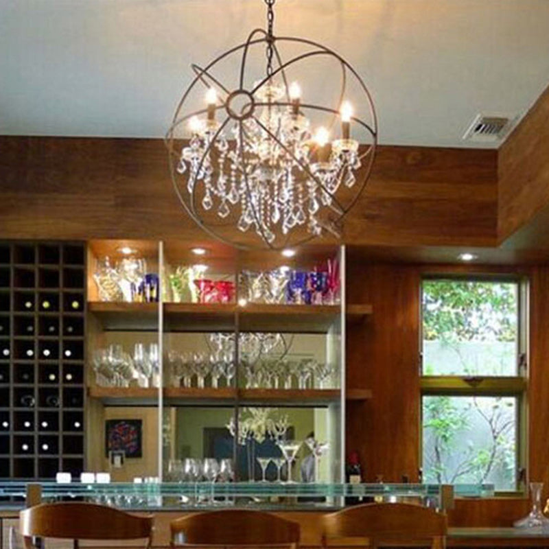 Circling Rings Hanging Lamp Farmhouse Rust Wrought Iron Chandelier with Crystal Decoration 6 Rust Clearhalo 'Ceiling Lights' 'Chandeliers' Lighting' options 2137881_53a1a4a0-f56a-4572-9be3-de6fd14ee198