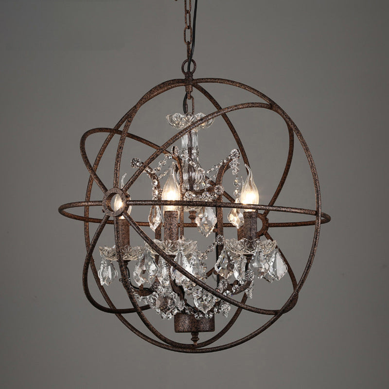Circling Rings Hanging Lamp Farmhouse Rust Wrought Iron Chandelier with Crystal Decoration Clearhalo 'Ceiling Lights' 'Chandeliers' Lighting' options 2137882