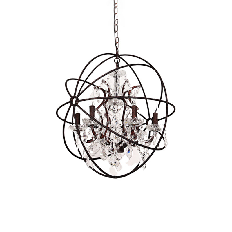 Circling Rings Hanging Lamp Farmhouse Rust Wrought Iron Chandelier with Crystal Decoration Clearhalo 'Ceiling Lights' 'Chandeliers' Lighting' options 2137884