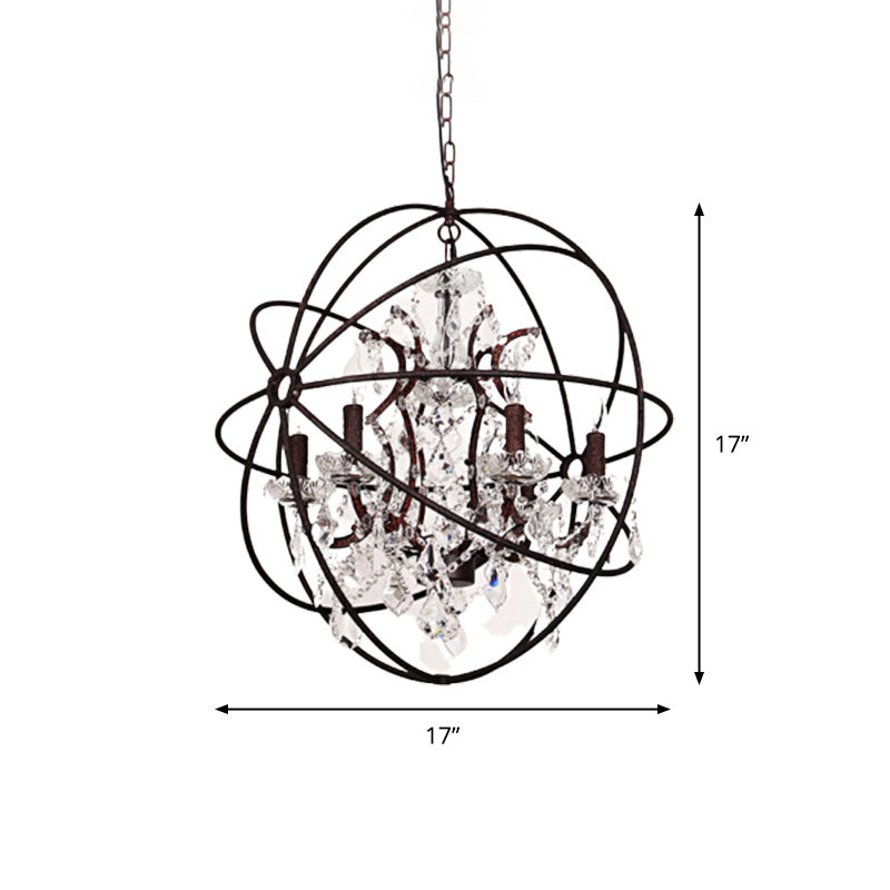 Circling Rings Hanging Lamp Farmhouse Rust Wrought Iron Chandelier with Crystal Decoration Clearhalo 'Ceiling Lights' 'Chandeliers' Lighting' options 2137885