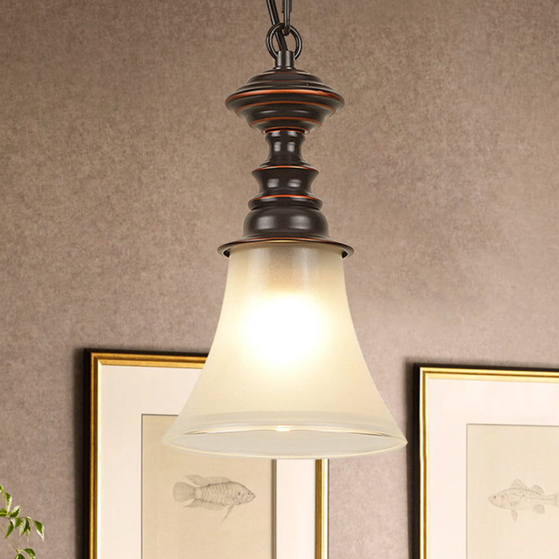 Red Brown Bell Pendant Ceiling Light Traditional Frosted Glass 1 Light Living Room Hanging Lamp Clearhalo 'Ceiling Lights' 'Glass shade' 'Glass' 'Pendant Lights' 'Pendants' Lighting' 213789