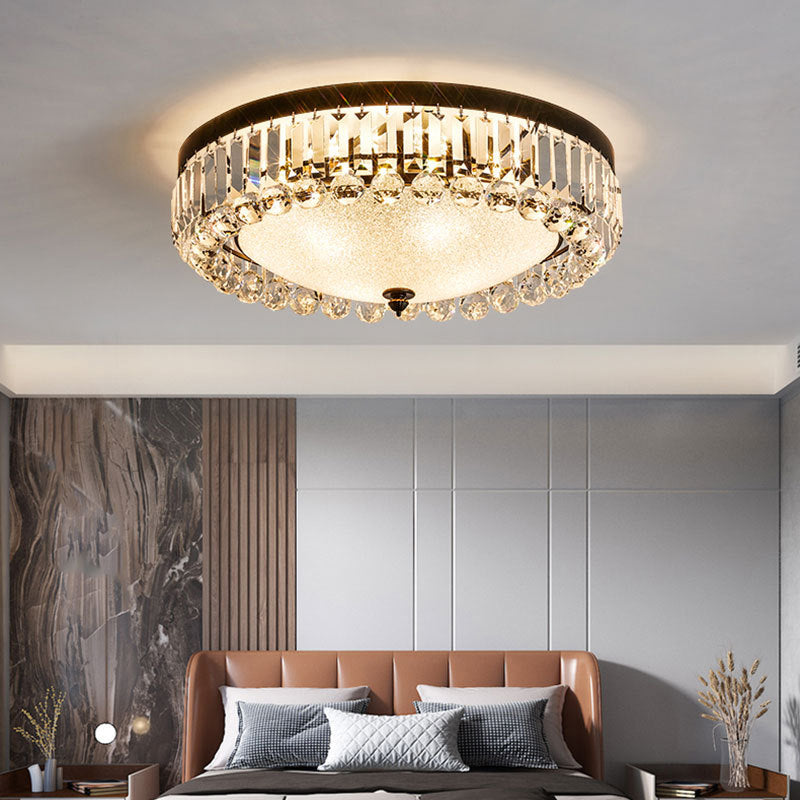 Dome Shaped Ceiling Lighting Modern Cut-Crystal Black Flush Mount Lamp for Bedroom Clearhalo 'Ceiling Lights' 'Close To Ceiling Lights' 'Close to ceiling' 'Flush mount' Lighting' 2137896