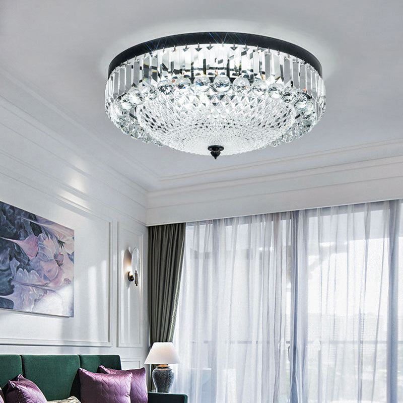 Dome Shaped Ceiling Lighting Modern Cut-Crystal Black Flush Mount Lamp for Bedroom Clearhalo 'Ceiling Lights' 'Close To Ceiling Lights' 'Close to ceiling' 'Flush mount' Lighting' 2137898