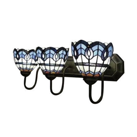 8"/9" W Stained Glass Bowl Wall Light Baroque 3 Lights Bathroom Sconce Light with Curved Arm in Blue Clearhalo 'Industrial' 'Middle century wall lights' 'Tiffany wall lights' 'Tiffany' 'Wall Lamps & Sconces' 'Wall Lights' Lighting' 21379