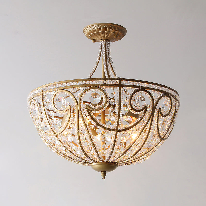 Rustic Dome Flush Mount Lamp 5 Lights Crystal Octagons Ceiling Flush Mount in Gold Gold Semi-Flush Mount Clearhalo 'Ceiling Lights' 'Close To Ceiling Lights' 'Close to ceiling' 'Flush mount' Lighting' 2137912