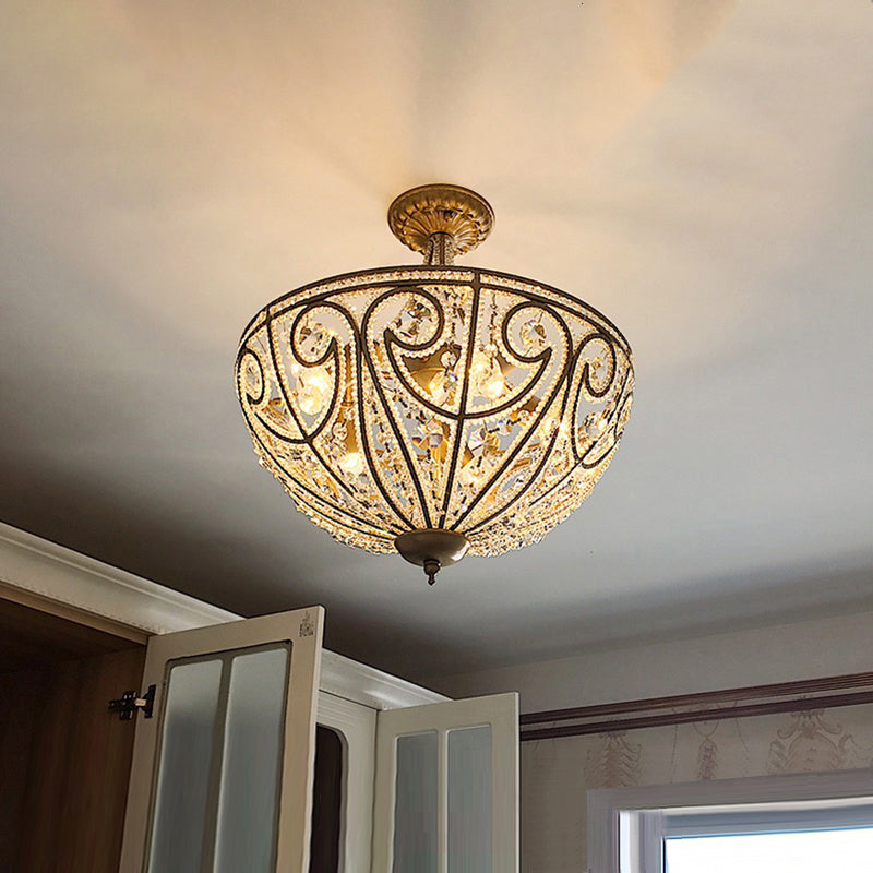 Rustic Dome Flush Mount Lamp 5 Lights Crystal Octagons Ceiling Flush Mount in Gold Clearhalo 'Ceiling Lights' 'Close To Ceiling Lights' 'Close to ceiling' 'Flush mount' Lighting' 2137913