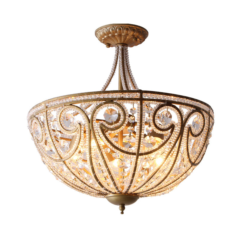 Rustic Dome Flush Mount Lamp 5 Lights Crystal Octagons Ceiling Flush Mount in Gold Clearhalo 'Ceiling Lights' 'Close To Ceiling Lights' 'Close to ceiling' 'Flush mount' Lighting' 2137915