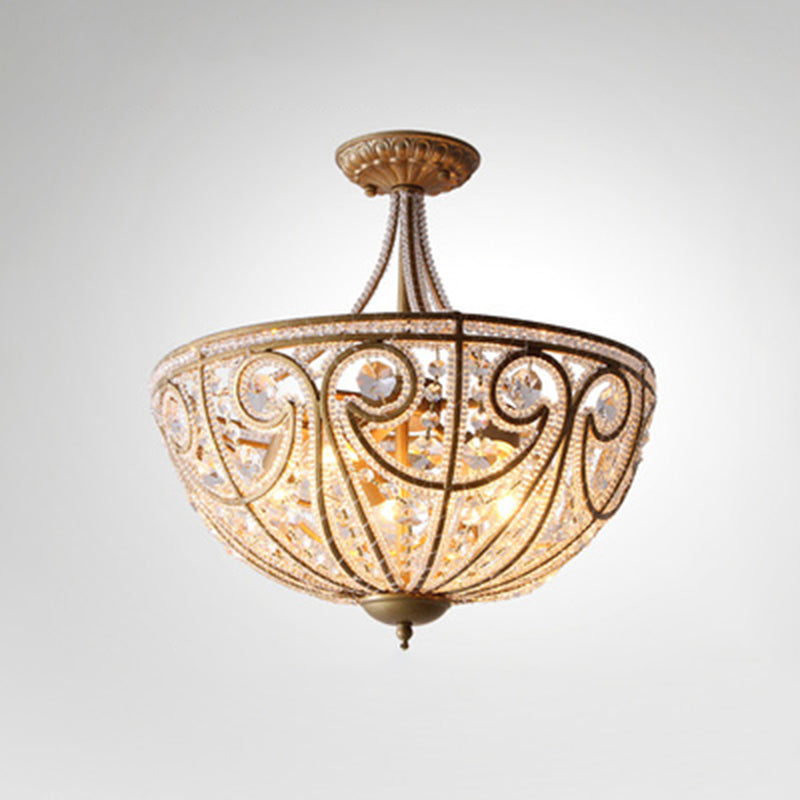Rustic Dome Flush Mount Lamp 5 Lights Crystal Octagons Ceiling Flush Mount in Gold Clearhalo 'Ceiling Lights' 'Close To Ceiling Lights' 'Close to ceiling' 'Flush mount' Lighting' 2137916