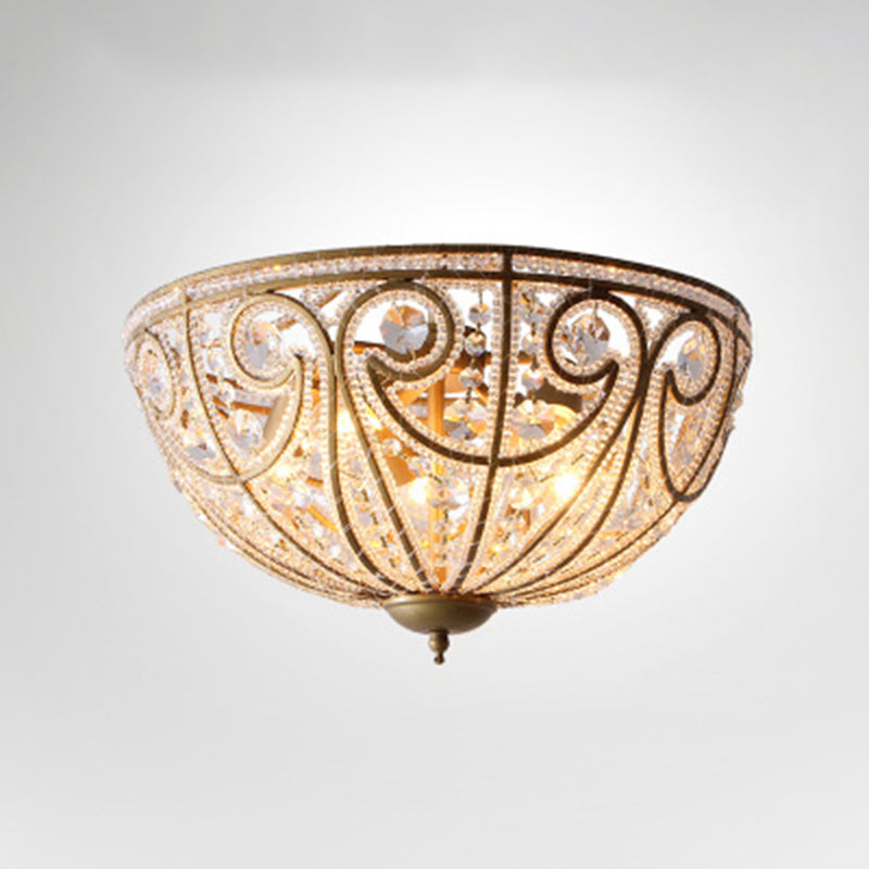Rustic Dome Flush Mount Lamp 5 Lights Crystal Octagons Ceiling Flush Mount in Gold Clearhalo 'Ceiling Lights' 'Close To Ceiling Lights' 'Close to ceiling' 'Flush mount' Lighting' 2137918