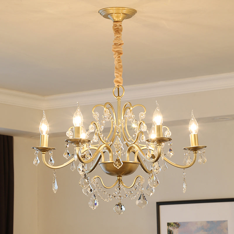 Gold Finish Candle Chandelier Light Traditional Crystal Dining Room Suspended Lighting Fixture Clearhalo 'Ceiling Lights' 'Chandeliers' Lighting' options 2137921