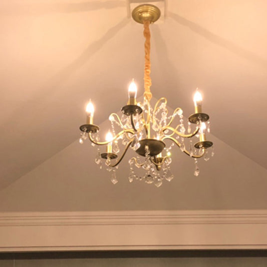 Gold Finish Candle Chandelier Light Traditional Crystal Dining Room Suspended Lighting Fixture Clearhalo 'Ceiling Lights' 'Chandeliers' Lighting' options 2137922
