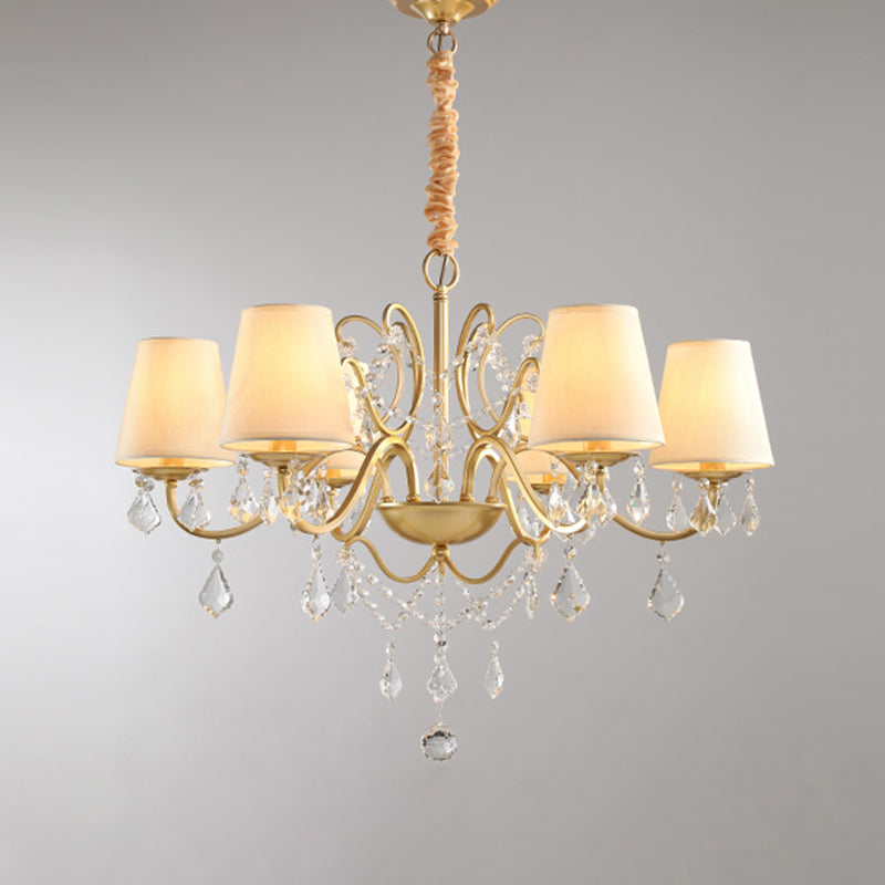 Gold Finish Candle Chandelier Light Traditional Crystal Dining Room Suspended Lighting Fixture 6 Gold With Shade Clearhalo 'Ceiling Lights' 'Chandeliers' Lighting' options 2137926_f9adcfc5-1409-4deb-a15e-429103f3d639