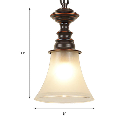 Red Brown Bell Pendant Ceiling Light Traditional Frosted Glass 1 Light Living Room Hanging Lamp Clearhalo 'Ceiling Lights' 'Glass shade' 'Glass' 'Pendant Lights' 'Pendants' Lighting' 213792