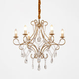 Gold Finish Ceiling Hang Light Vintage Metal Candlestick Chandelier with Crystal Strand Clearhalo 'Ceiling Lights' 'Chandeliers' Lighting' options 2137932