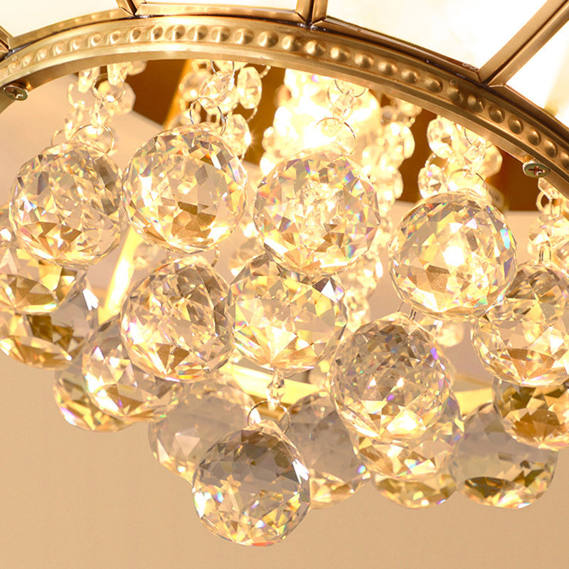 Umbrella Shaped Ceiling Flush Light Traditional Gold Frost Glass Flushmount with Beveled Crystal Orbs Clearhalo 'Ceiling Lights' 'Close To Ceiling Lights' 'Close to ceiling' 'Flush mount' Lighting' 2137945