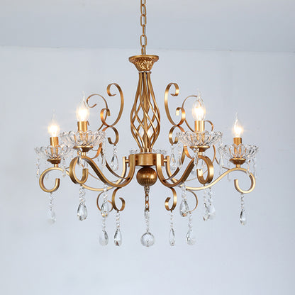Brass Finish Candle Chandelier Retro Metal Living Room Pendant Lamp with Swirled Arm 5 Brass Clearhalo 'Ceiling Lights' 'Chandeliers' Lighting' options 2137970_c1a5078f-a974-4305-8770-3f9221b6bbfe
