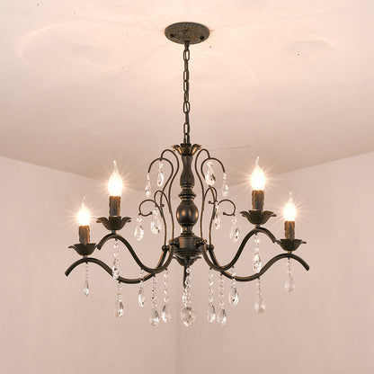 Traditional Candelabra Chandelier Metallic Hanging Pendant Light with Crystal Decoration 6 Black Clearhalo 'Ceiling Lights' 'Chandeliers' Lighting' options 2137989_d938b933-9bc1-4644-932a-96a0a737f37b