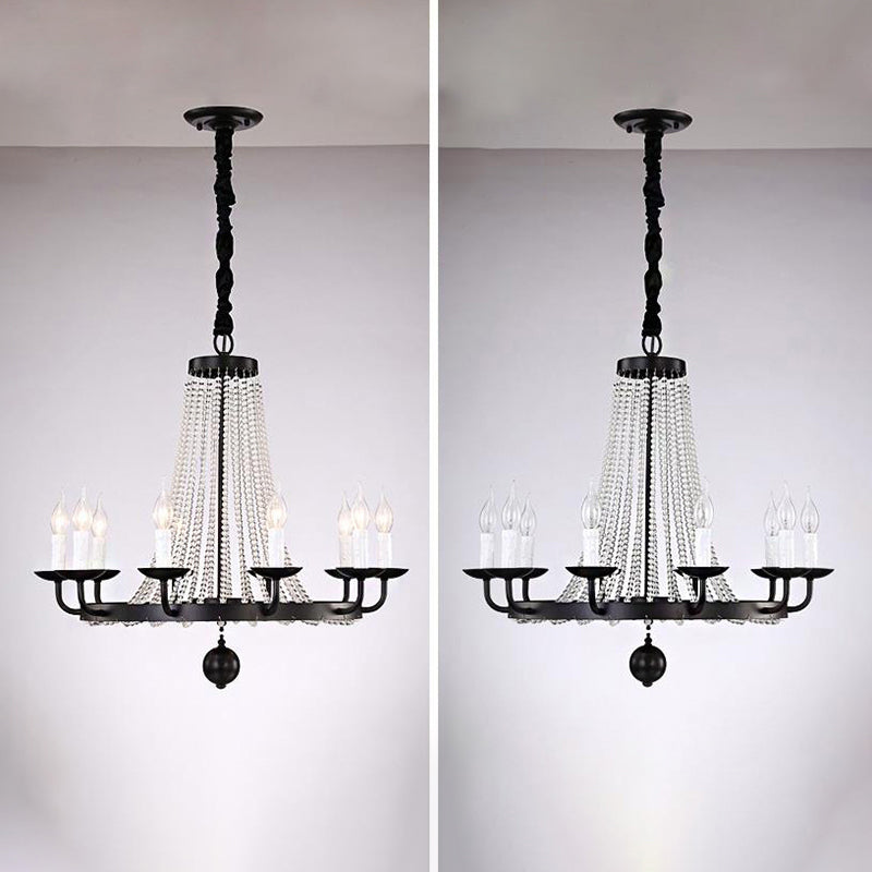 Metal Chandelier Candelabra Retro Ceiling Pendant Light with Flared Crystal Strand 10 Black Clearhalo 'Ceiling Lights' 'Chandeliers' Lighting' options 2138051_5448e010-c148-4bd5-a300-1ebc8b3cc3ae